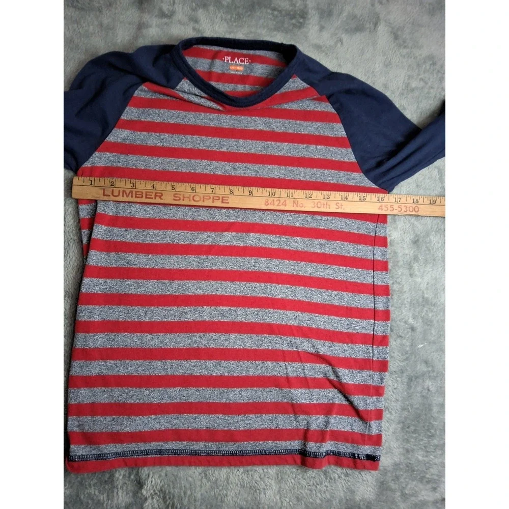 The Childrens Place Boys Blue Red Gray Stripe Long Sleeve Thermal Shirt‎ Large